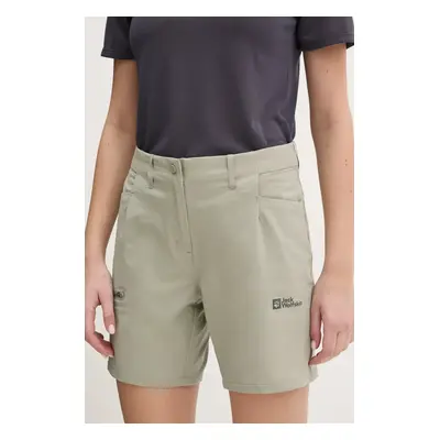 Outdoorové šortky Jack Wolfskin Prelight Stride zelená barva, high waist, A63785