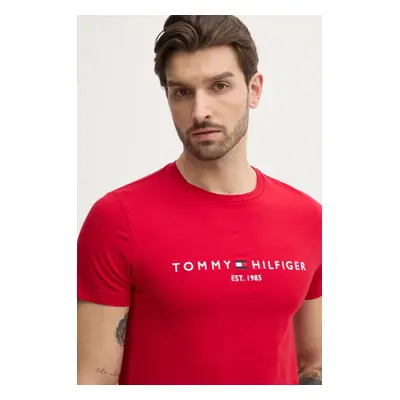 Bavlněné tričko Tommy Hilfiger modrá barva, s aplikací, MW0MW11797