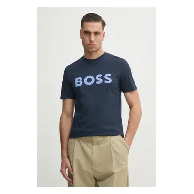 Bavlněné tričko BOSS BOSS CASUAL tmavomodrá barva, s potiskem, 50481923