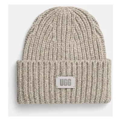 Čepice z vlněné směsi UGG CHUNKY RIB BEANIE šedá barva, z husté pleteniny, 21687