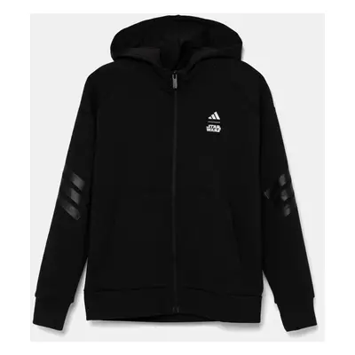 Dětská mikina adidas černá barva, s kapucí, s potiskem, JF3634