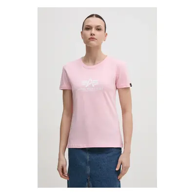 Bavlněné tričko Alpha Industries New Basic T Wmn růžová barva, 196051.491-pink