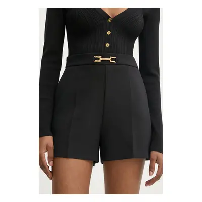 Kraťasy Elisabetta Franchi dámské, černá barva, hladké, high waist, SH00751E2