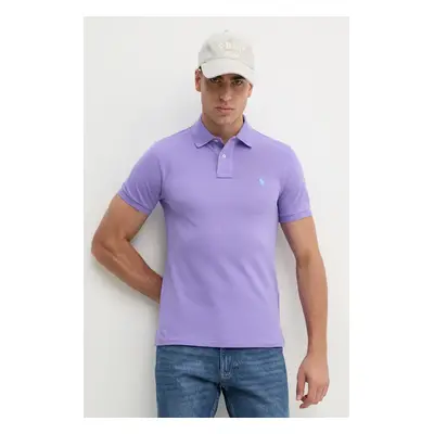 Bavlněné polo tričko Polo Ralph Lauren fialová barva, 710795080