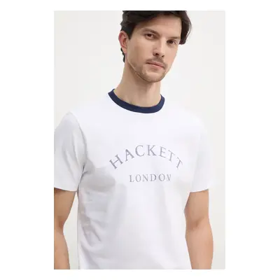 Bavlněné tričko Hackett London bílá barva, s potiskem, HM500893