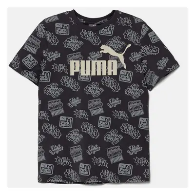 Dětské bavlněné tričko Puma ESS+ MID 90s AOP Tee šedá barva, 681875