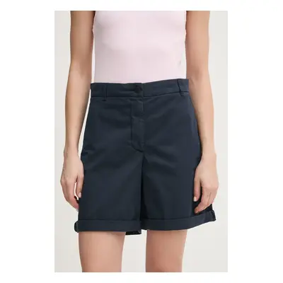 Kraťasy Tommy Hilfiger dámské, tmavomodrá barva, hladké, high waist, WW0WW42457