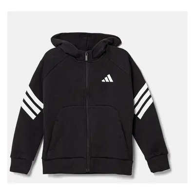 Dětská mikina adidas černá barva, s kapucí, s potiskem, JJ4801