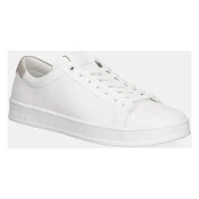 Kožené sneakers boty Calvin Klein LOW TOP LACE UP NU bílá barva, HM0HM01758