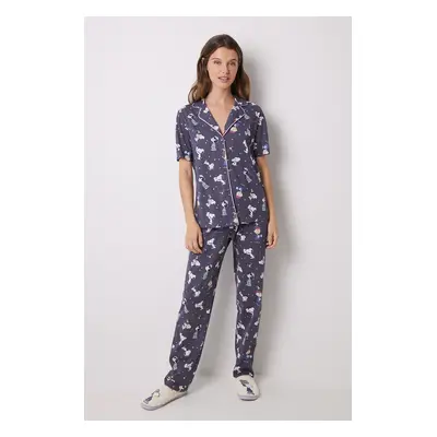 Bavlněné pyžamo women'secret Snoopy modrá barva, bavlněná, 3138558