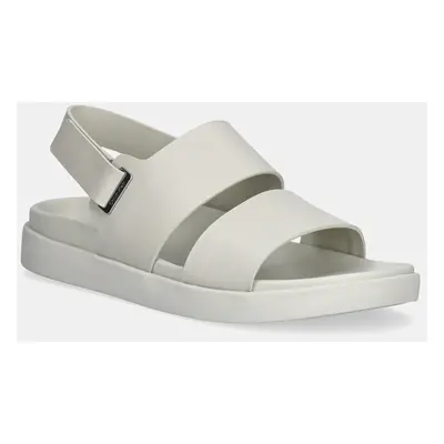 Kožené sandály Calvin Klein FLAT ADJ SANDAL EYELET dámské, šedá barva, HW0HW02488