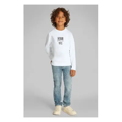 Dětská mikina Calvin Klein Jeans bílá barva, s potiskem, IB0IB02472