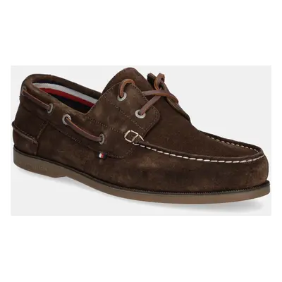 Semišové mokasíny Tommy Hilfiger TH BOAT SHOE CORE SUEDE pánské, hnědá barva, FM0FM05387