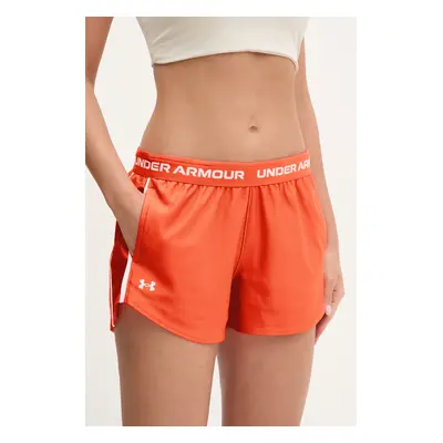 Tréninkové šortky Under Armour Tech Play oranžová barva, s aplikací, medium waist, 1389882