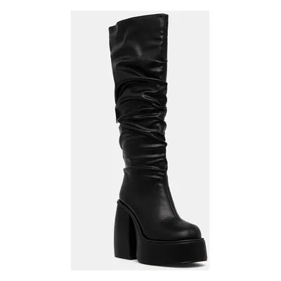 Kozačky Buffalo Heart Boot Hi dámské, černá barva, na podpatku, 1220061-BLK