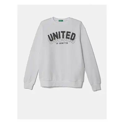 Dětská bavlněná mikina United Colors of Benetton bílá barva, s kapucí, s potiskem, 3J68C10N2