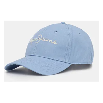 Bavlněná baseballová čepice Pepe Jeans MALLON CAP modrá barva, s aplikací, PM040567