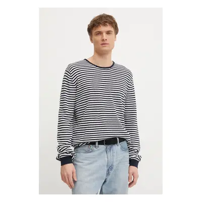 Svetr s příměsí lnu Pepe Jeans LAYNE STRIPES pánský, tmavomodrá barva, lehký, PM702508