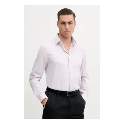 Košile Calvin Klein pánská, růžová barva, slim, s klasickým límcem, K10K114298