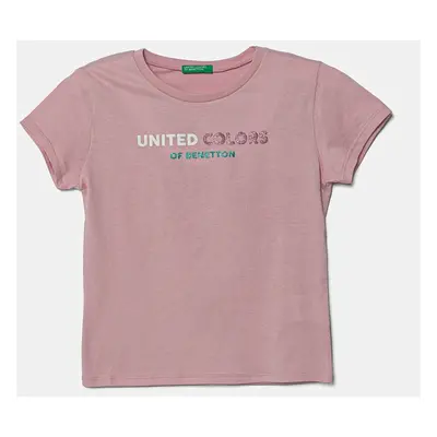 Dětské bavlněné tričko United Colors of Benetton růžová barva, 3I1XC10MZ