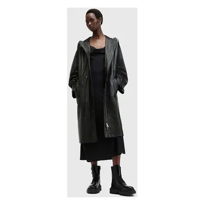 Kožený kabát AllSaints KELSEA LEA COAT dámský, černá barva, přechodný, W028LB