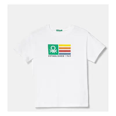 Dětské bavlněné tričko United Colors of Benetton bílá barva, s potiskem, 3I1XC10N3