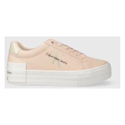 Sneakers boty Calvin Klein Jeans BOLD VULC FLATF LOW LACE LTH ML růžová barva, YW0YW01294