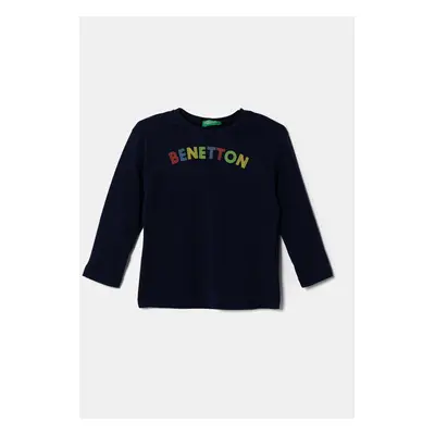 Dětské bavlněné tričko s dlouhým rukávem United Colors of Benetton tmavomodrá barva, 3I1XG10HS