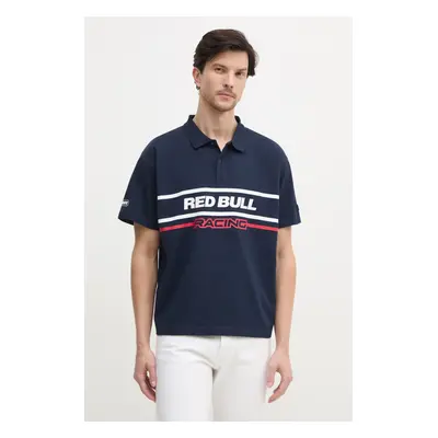 Bavlněné polo tričko Red Bull Racing x Pepe Jeans MOTO PANEL POLO tmavomodrá barva, s potiskem, 