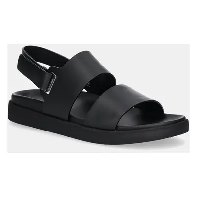 Kožené sandály Calvin Klein FLAT ADJ SANDAL EYELET dámské, černá barva, HW0HW02488