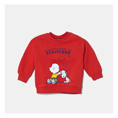 Dětská bavlněná mikina United Colors of Benetton x Snoopy červená barva, s potiskem, 3PQMG10IA