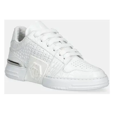 Kožené sneakers boty Philipp Plein Hexagon Croco Printed Leather bílá barva, USC0695 PLE010N 01