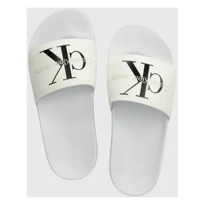 Pantofle Calvin Klein Jeans SLIDE MONOGRAM CO dámské, bílá barva, YW0YW00103