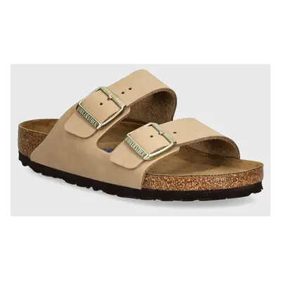 Nubukové pantofle Birkenstock Arizona SFB béžová barva, 1019013