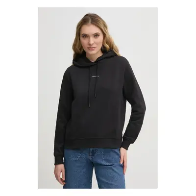 Bavlněná mikina Calvin Klein Jeans dámská, černá barva, s kapucí, s aplikací, J20J225364