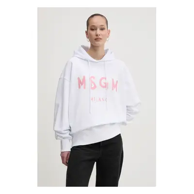 Bavlněná mikina MSGM dámská, bílá barva, s kapucí, s potiskem, 3841MDM515.257000