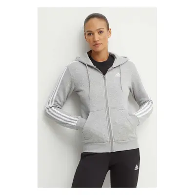 Mikina adidas Essentials dámská, šedá barva, s kapucí, s aplikací, IM0236