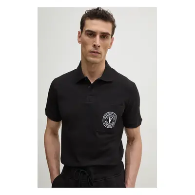 Bavlněné polo tričko Versace Jeans Couture černá barva, s aplikací, 78GAGT01 CJ01T