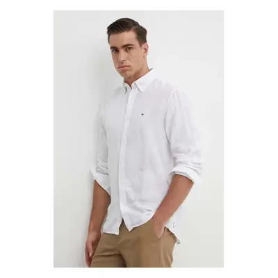 Lněná košile Tommy Hilfiger bílá barva, regular, s límečkem button-down, MW0MW34602