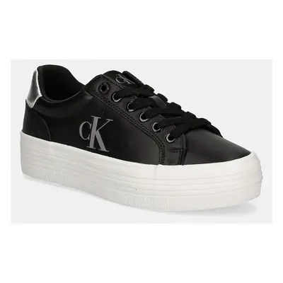 Kožené sneakers boty Calvin Klein Jeans BOLD VULC FLATF LACEUP LTH černá barva, YW0YW01688