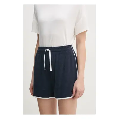 Kraťasy Tommy Hilfiger dámské, tmavomodrá barva, s aplikací, high waist, UW0UW05951