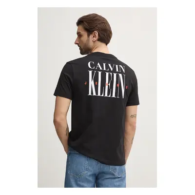 Bavlněné tričko Calvin Klein Jeans černá barva, s potiskem, J30J327473