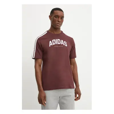 Bavlněné tričko adidas M C COLLE Collegiate vínová barva, s potiskem, JM0380