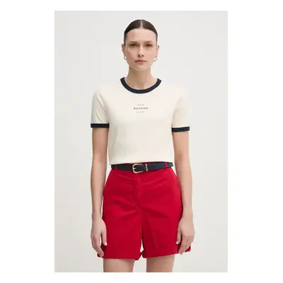 Bavlněné tričko Tommy Hilfiger béžová barva, WW0WW44586