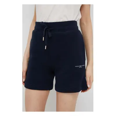 Kraťasy Tommy Hilfiger dámské, tmavomodrá barva, hladké, high waist, WW0WW38348