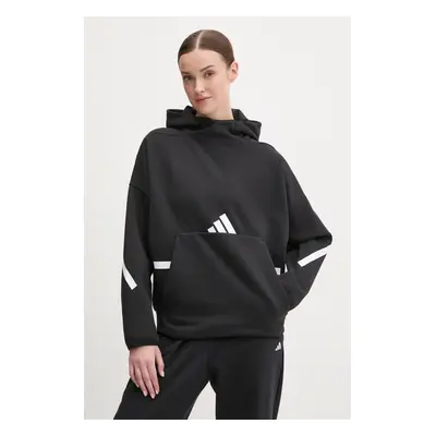 Mikina adidas Z.N.E. dámská, černá barva, s kapucí, s potiskem, JJ4760