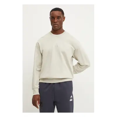 Bavlněná mikina adidas ALL SZN pánská, béžová barva, hladká, JI6386