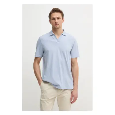 Polo tričko s lněnou směsí Calvin Klein modrá barva, K10K114136