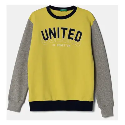 Dětská bavlněná mikina United Colors of Benetton zelená barva, s kapucí, s potiskem, 3J68C10N2