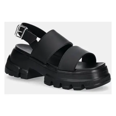 Sandály Tommy Jeans CHUNKY CITY SANDAL dámské, černá barva, na platformě, EN0EN02750